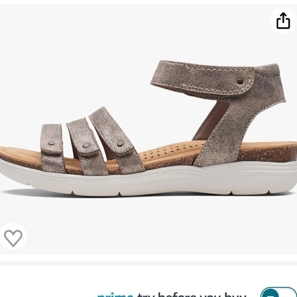 Clarks April Dove Sandals in Platinum, 6.5, New in Box, Velcro ankle strap